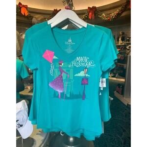 Disney Mary Poppins Womens Top Teal color T-Shirt Short Sleeve Graphic SZ Small